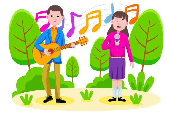 Couple Singing and Playing the Guitar